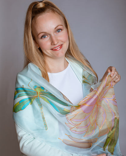 Beautiful Dragonfly Hand Painted Silk Scarf
