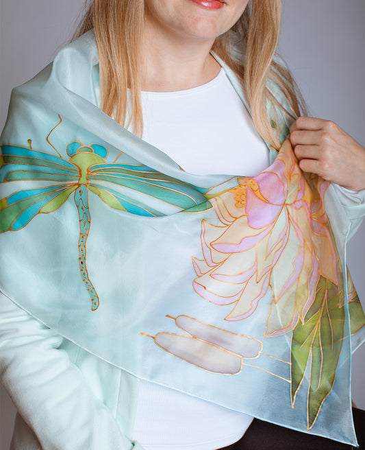 Beautiful Dragonfly Hand Painted Silk Scarf