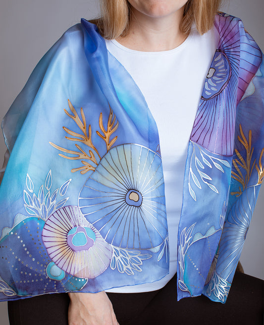 Deep Sea Hand Painted Silk Scarf