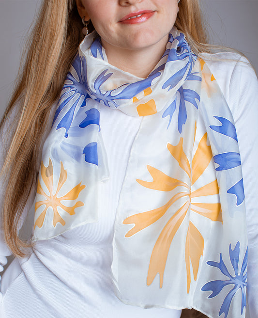Yellow & Blue Hand Painted Silk Scarf