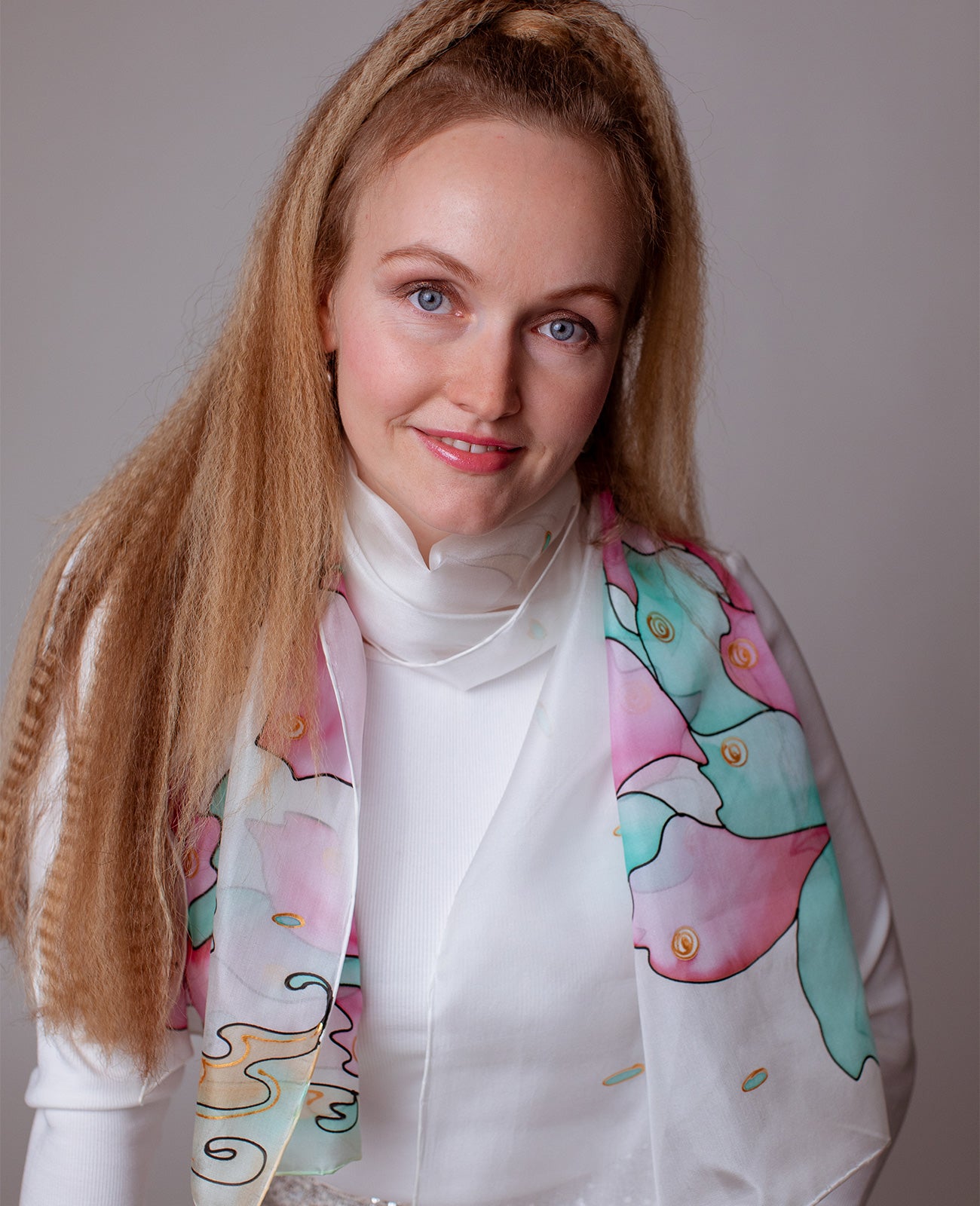Turtle and Delicate Petals Hand Painted Silk Scarves set - Mother & Daughter