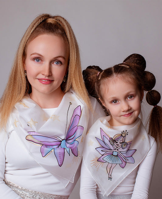 Ema & Tütar Siidisallide komplekt Lilla Haldjas ja Liblikas