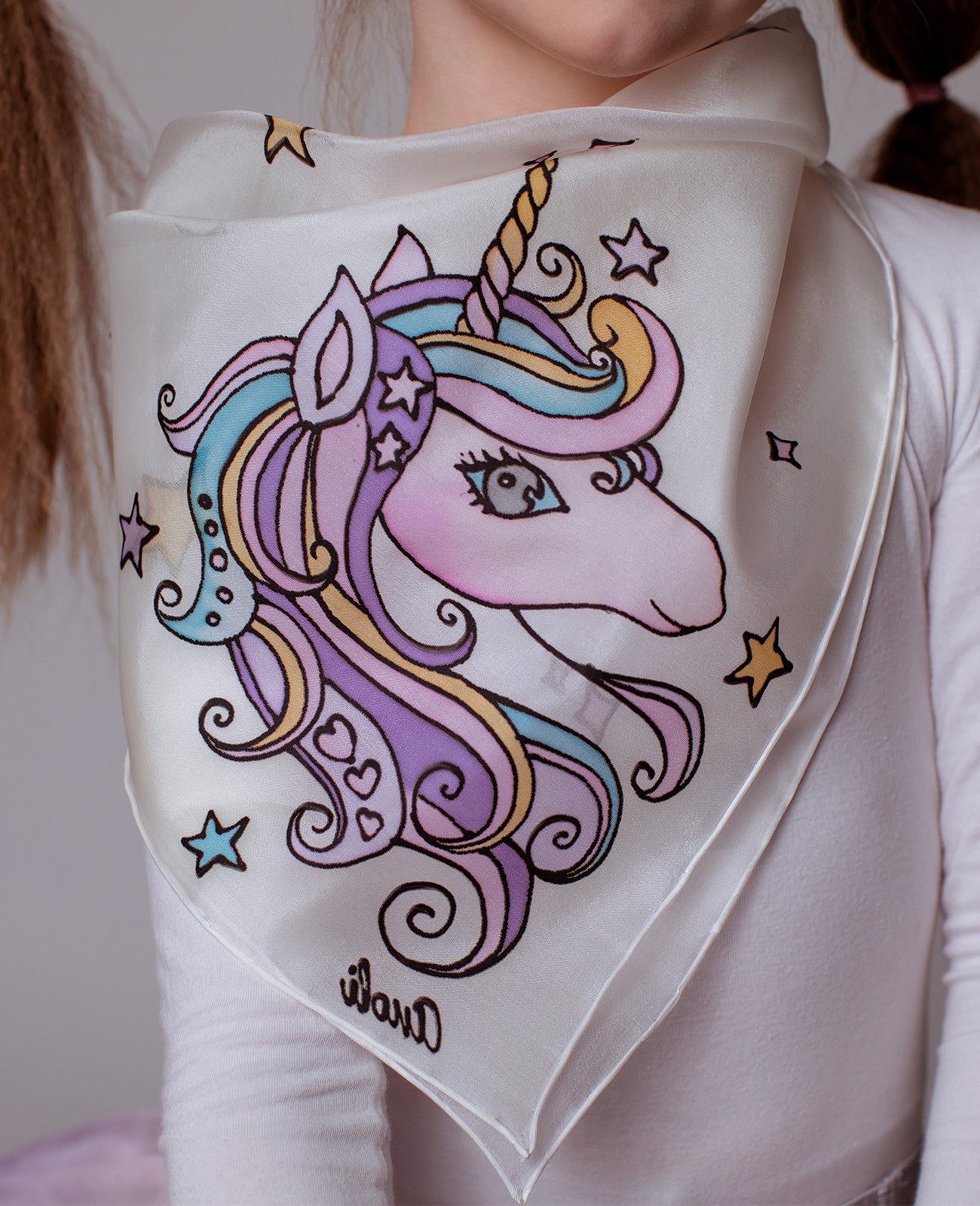 Unicorn Hand Painted Silk Shawl