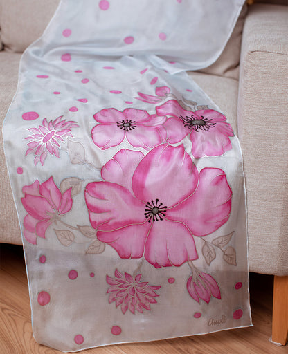Pink Flowers Hand Painted silk Scarves Set - Mother & Daughter