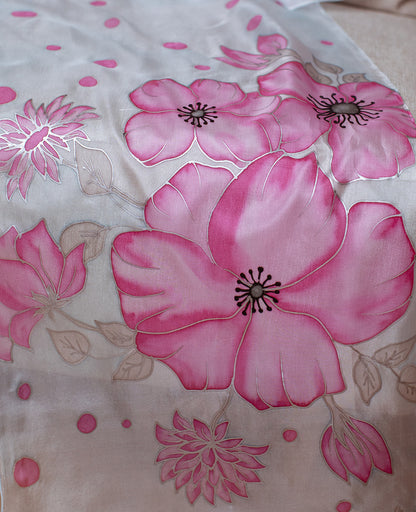 Pink Flowers Hand Painted silk Scarves Set - Mother & Daughter