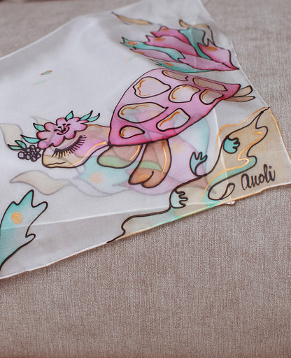 Turtle and Delicate Petals Hand Painted Silk Scarves set - Mother & Daughter
