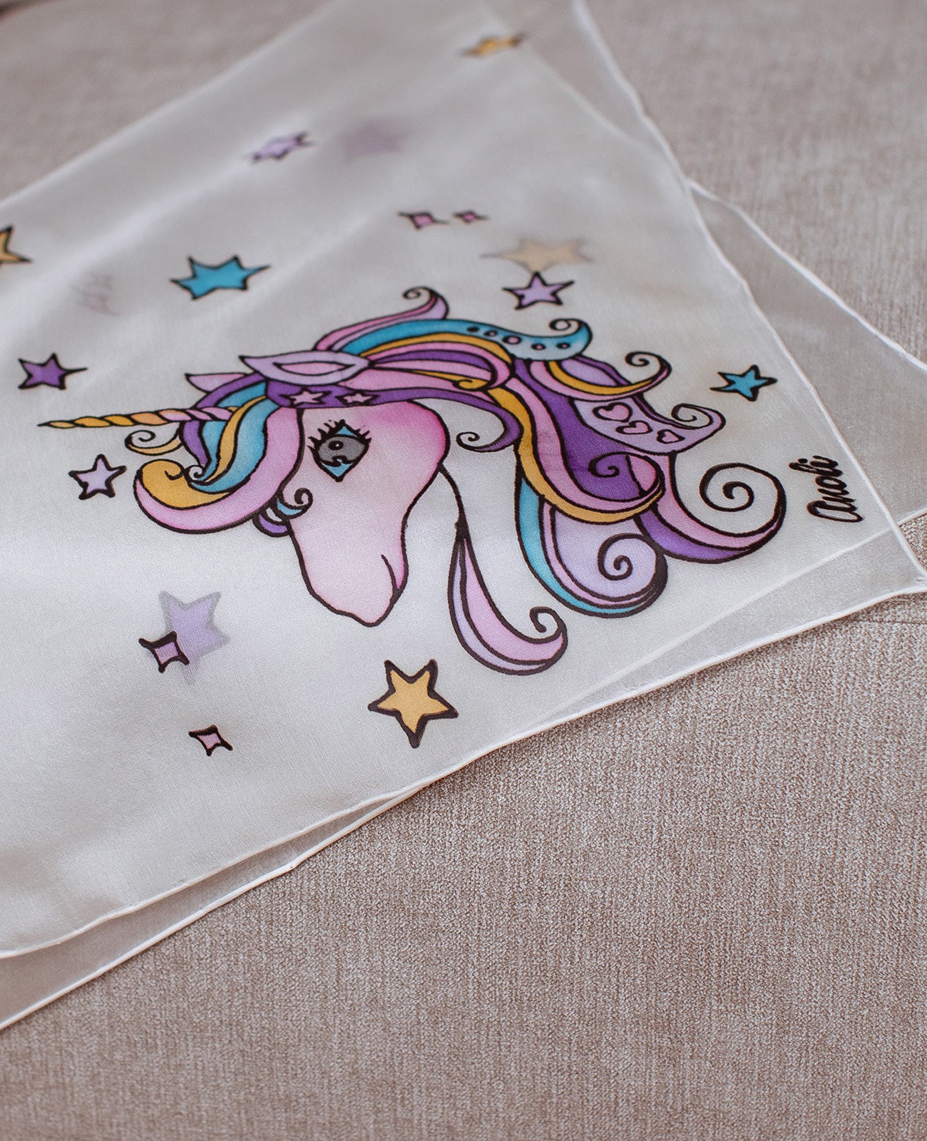Unicorn Hand Painted Silk Shawl