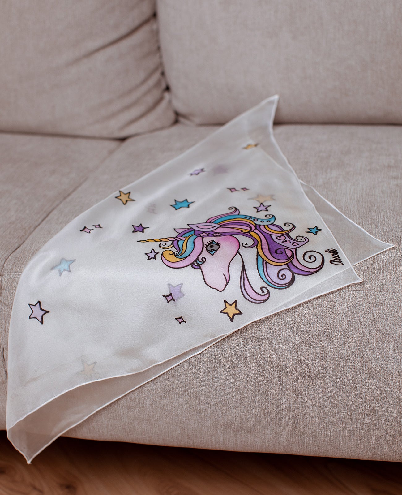 Unicorn Hand Painted Silk Shawl