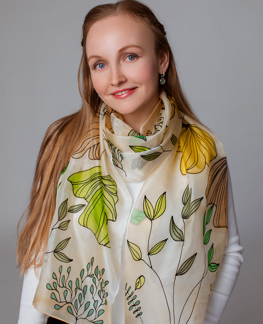 Autumn Nature Hand Painted Silk Scarf