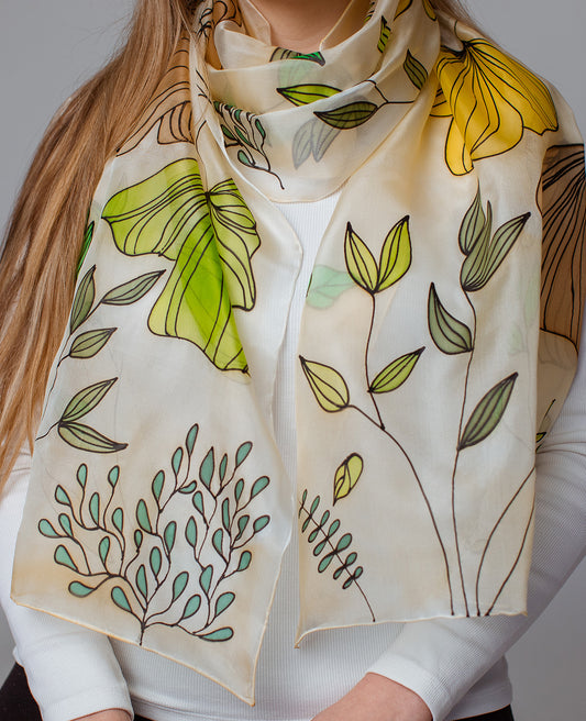 Autumn Nature Hand Painted Silk Scarf