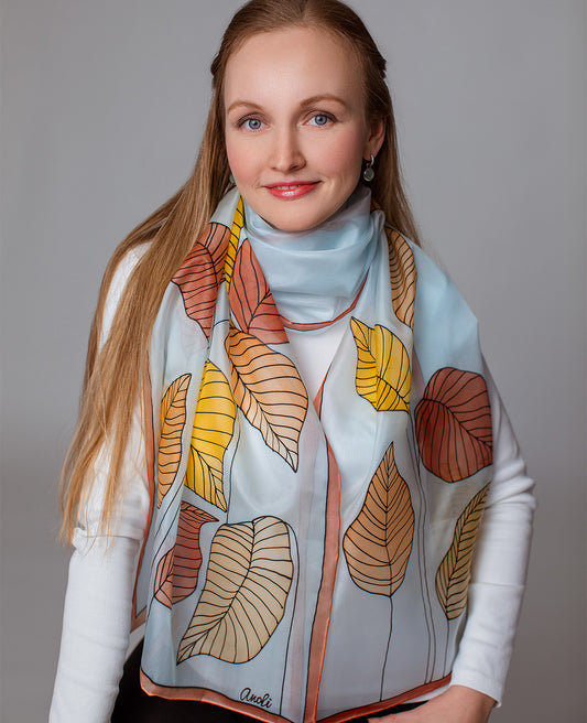 Autumn leaves Hand Painted Silk Scarf