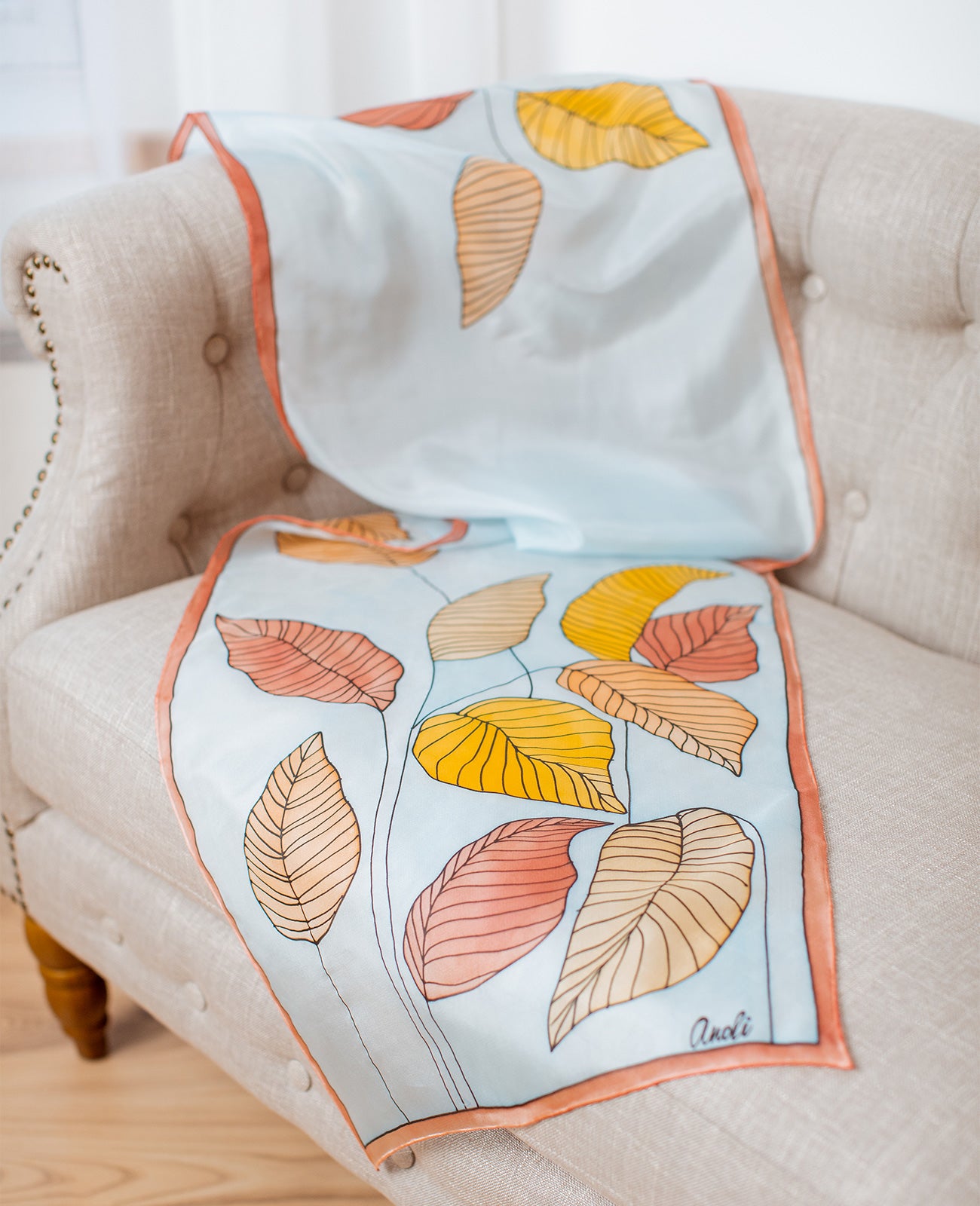 Autumn leaves Hand Painted Silk Scarf