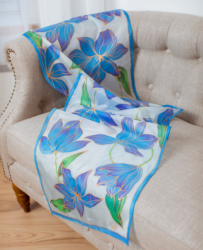 Delicate Flowers Hand Painted Silk Scarf