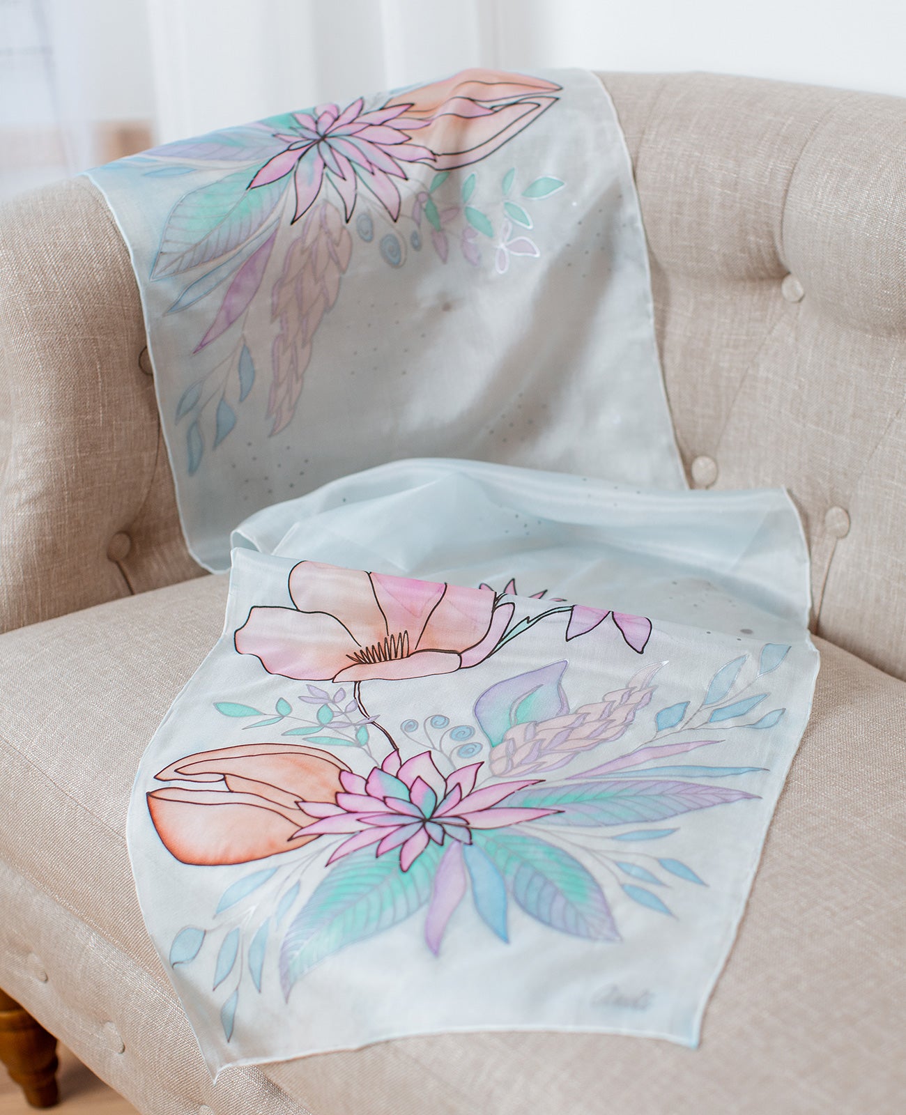 Gentle Nature Hand Painted Silk Scarf