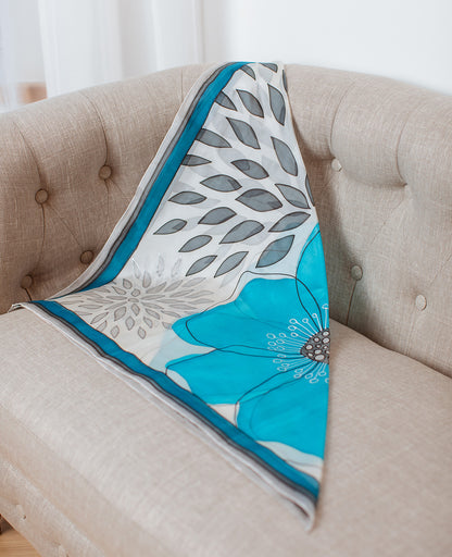 Turquoise Abstraction Hand Painted Silk Shawl