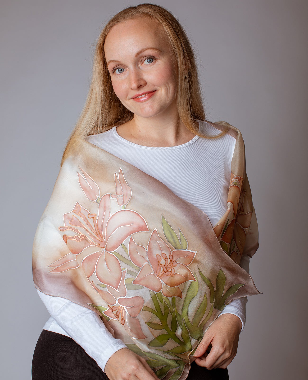 Gorgeous Lily Hand Painted Silk Scarf