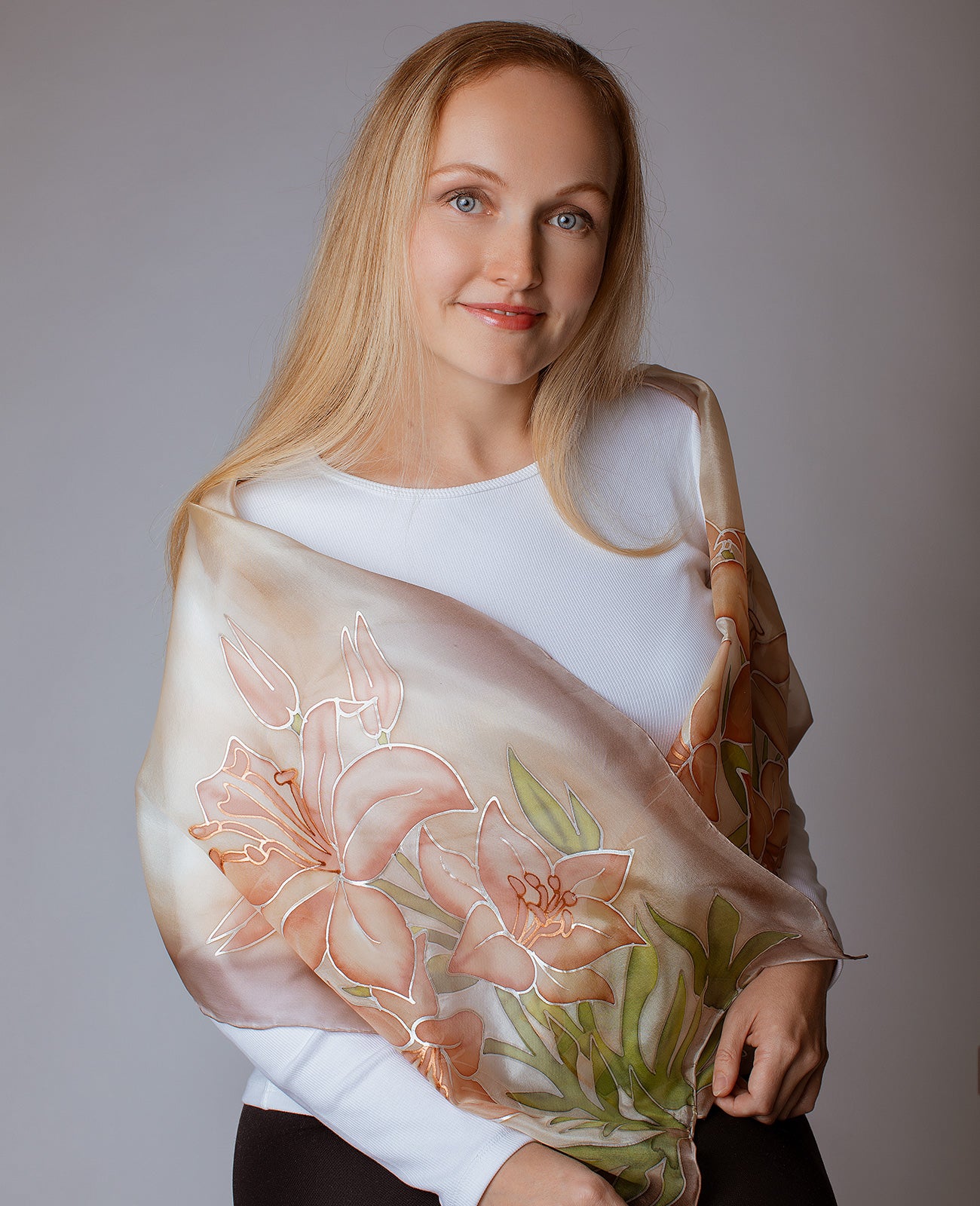 Gorgeous Lily Hand Painted Silk Scarf