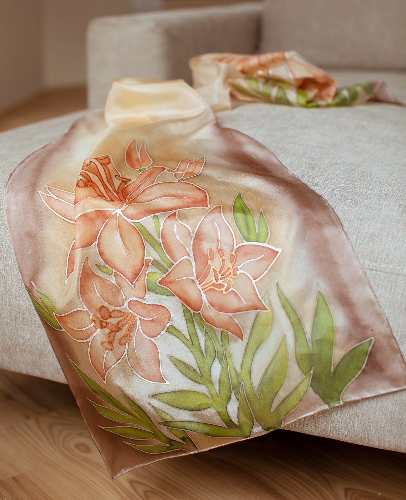 Gorgeous Lily Hand Painted Silk Scarf