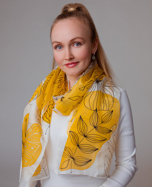 Yellow Abstraction Hand Painted Silk Scarf