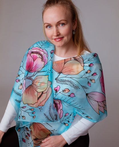 Summer Hand Painted Silk Scarf