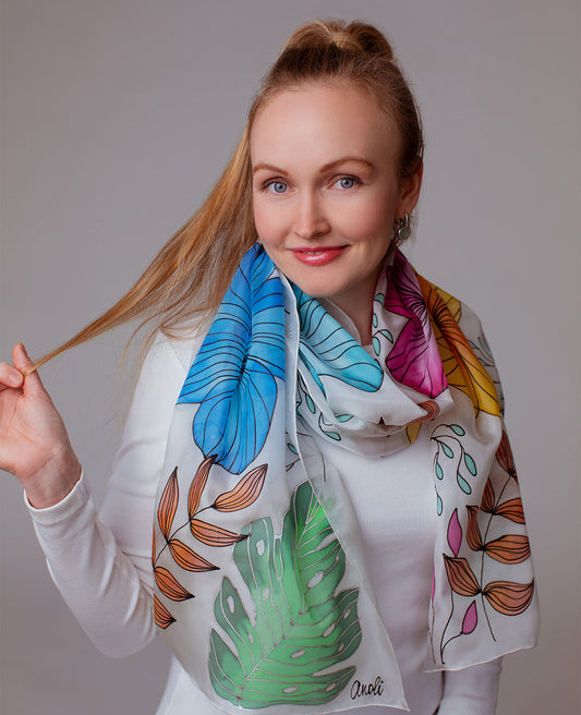 Colorful Summer Hand Painted Silk Scarf