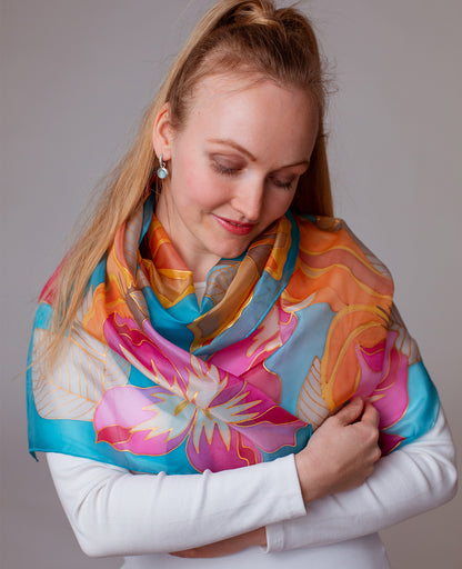 Bright Flowers 2 Hand Painted Silk Scarf