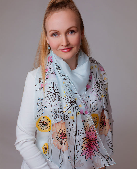 Field Flowers Hand Painted Silk Scarf