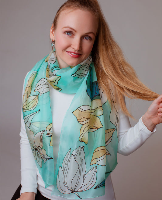 Spring flowers Hand Painted Silk Scarf