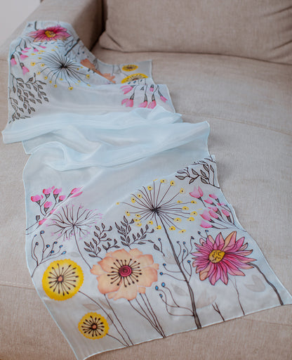 Field Flowers Hand Painted Silk Scarf