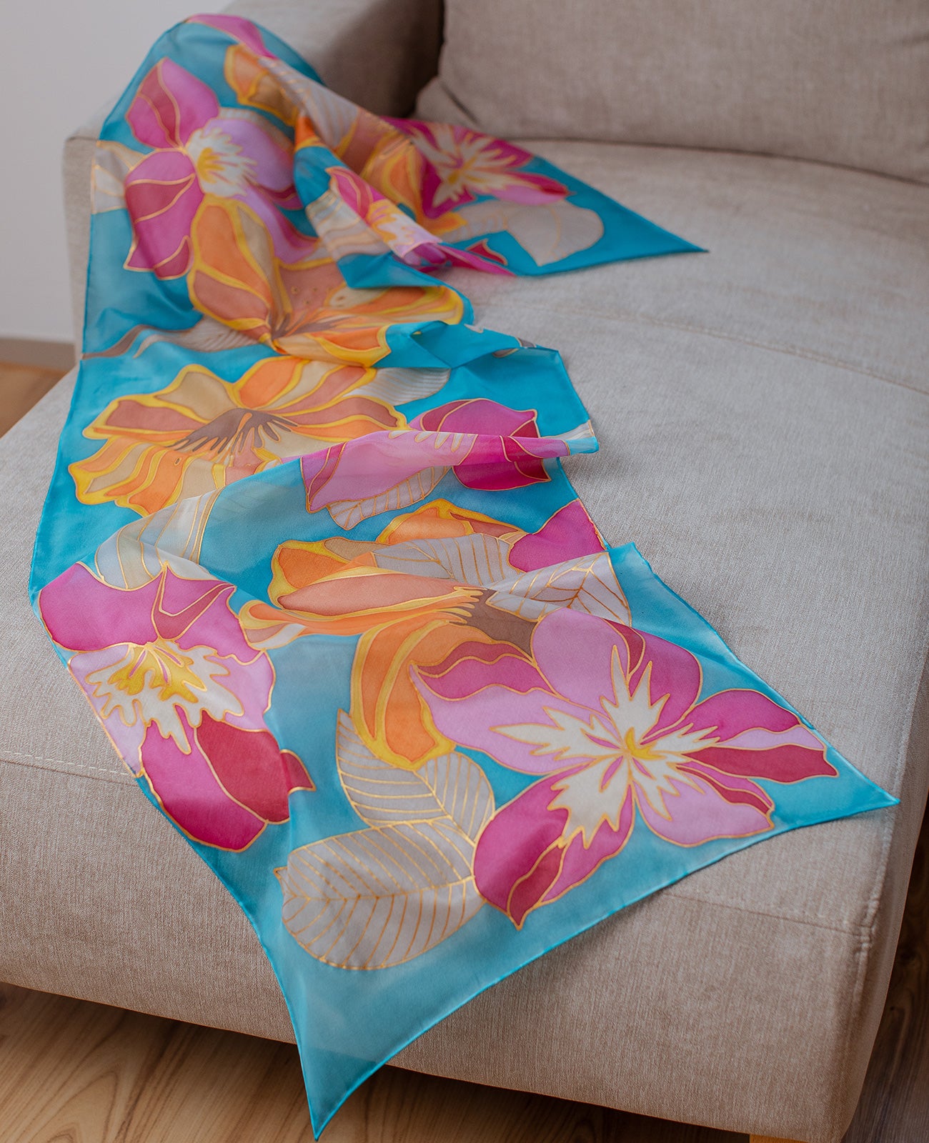 Bright Flowers 2 Hand Painted Silk Scarf