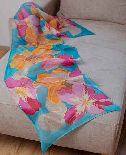 Bright Flowers 2 Hand Painted Silk Scarf