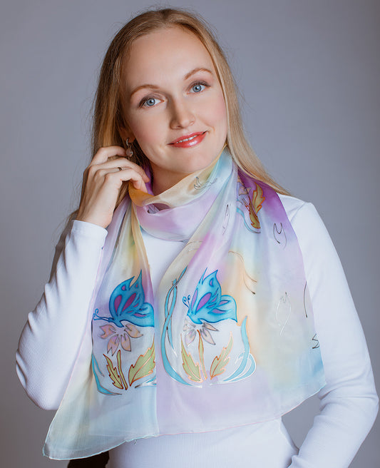Spring Hand Painted Silk Scarf