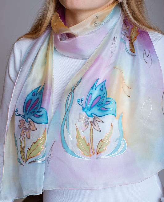 Spring Hand Painted Silk Scarf