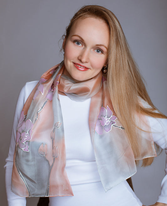 Orchid Hand Painted Silk Scarf