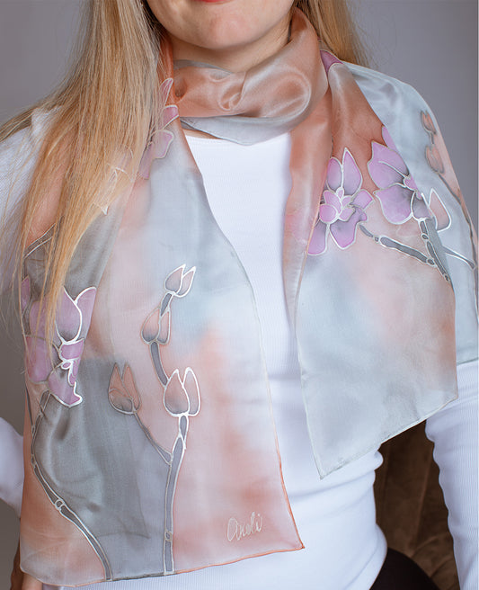 Orchid Hand Painted Silk Scarf