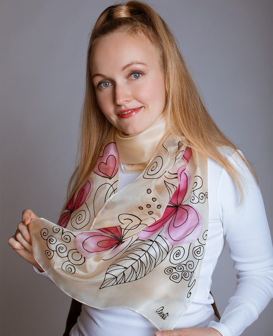 Love Hand Painted Silk Scarf