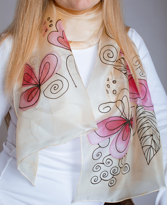 Love Hand Painted Silk Scarf
