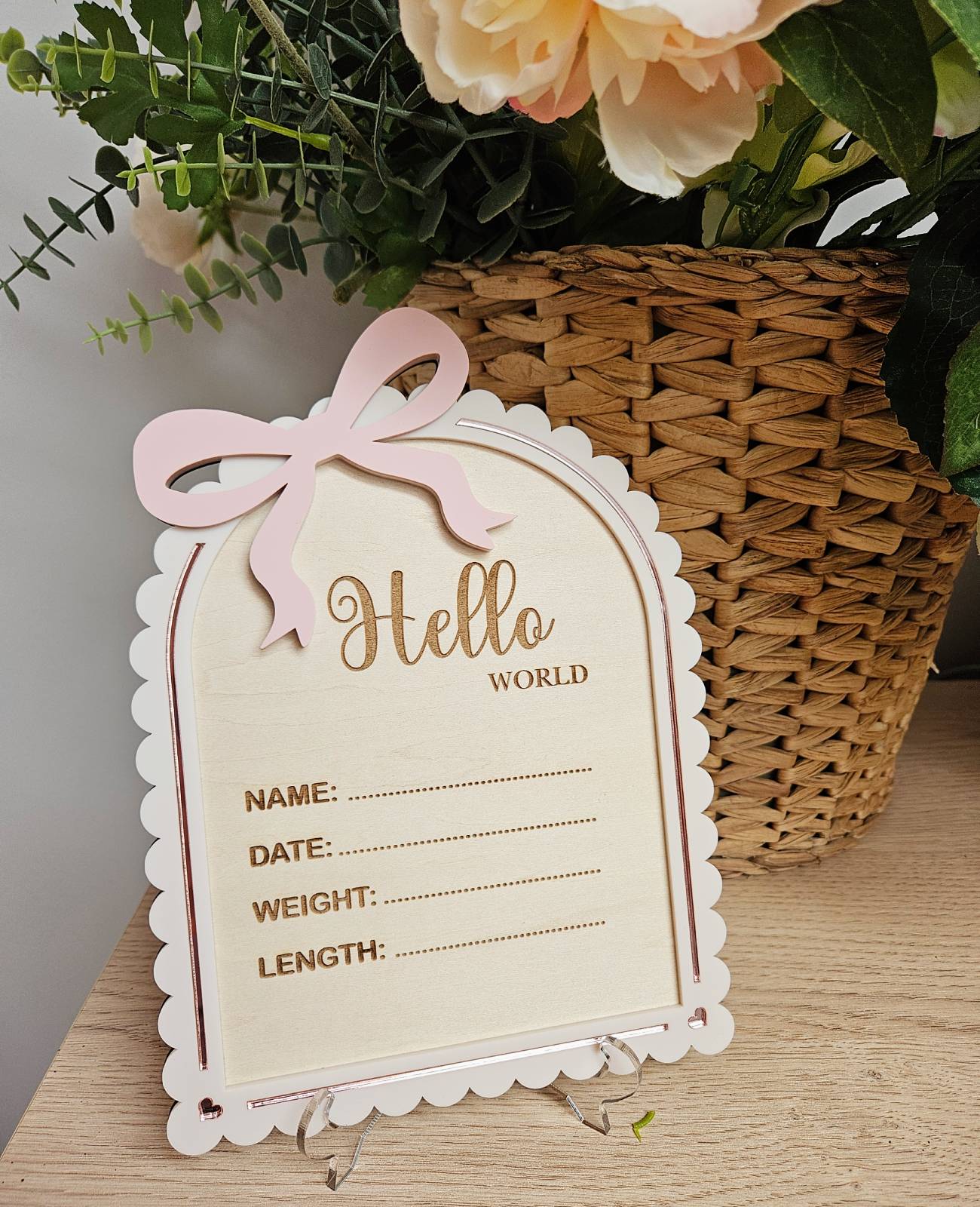 Wooden sign "Hello, World" – a gift for a baby