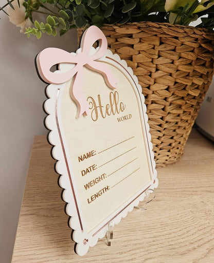 Wooden sign "Hello, World" – a gift for a baby