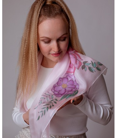 Beautiful Flowers Hand Painted Silk Shawl