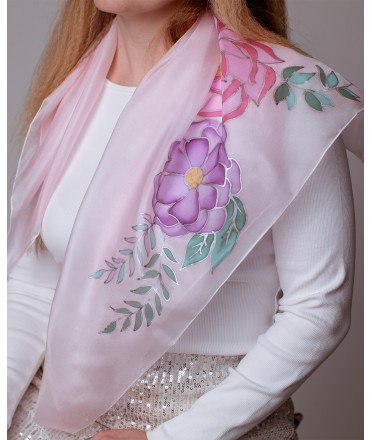 Beautiful Flowers Hand Painted Silk Shawl