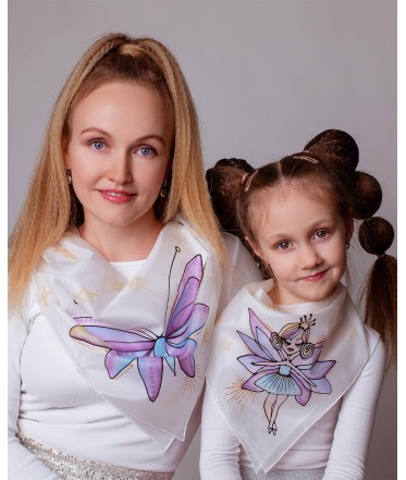 Purple Fairy and Purple Butterfly Hand Painted Silk Scarve Set - Mother & Daughter