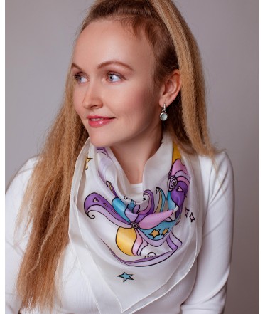 Unicorn and Flower Hand Painted Silk Scarves Set - Mother and Daughter