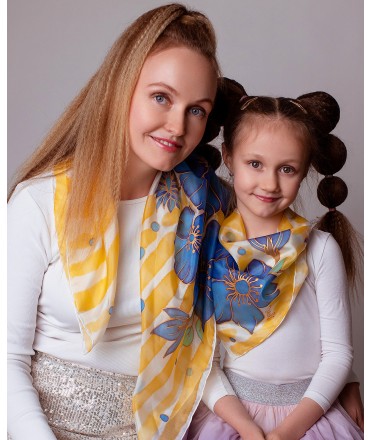 Ema & Tütar Siidisallide Komplekt Sinised Lilled