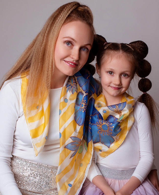 Ema & Tütar Siidisallide Komplekt Sinised Lilled