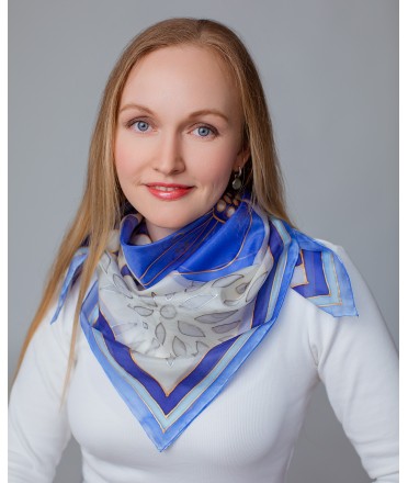 Blue Abstraction Hand Painted Silk Shawl