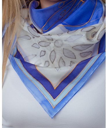 Blue Abstraction Hand Painted Silk Shawl