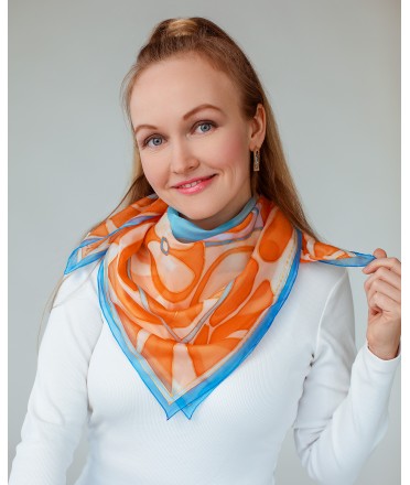 Apples (orange-blue) Hand Painted Silk Shawl