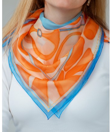 Apples (orange-blue) Hand Painted Silk Shawl