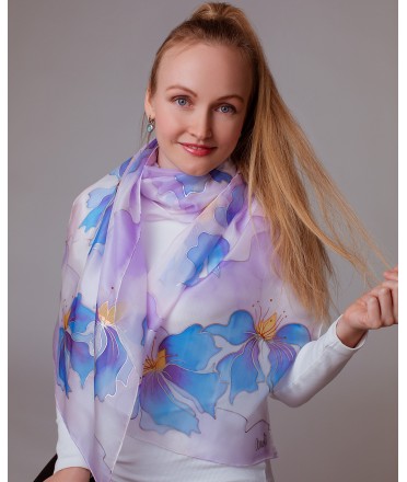 Iris Hand Painted Silk Scarf